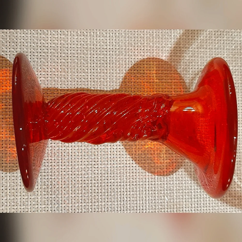 Vintage, DREW SMITH | Red Glass Artisan Candle Holder - signed